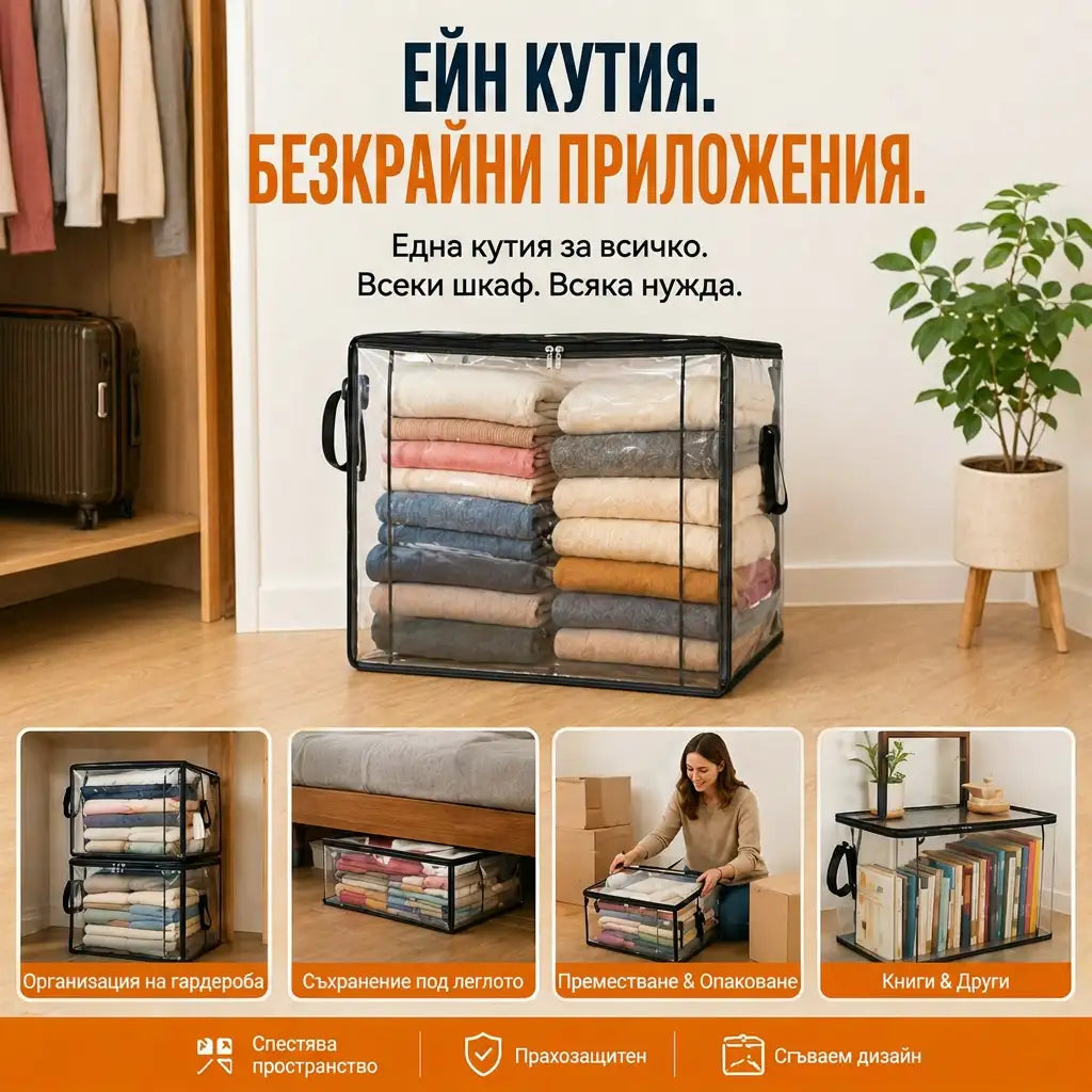 ПОСЛЕДЕН ДЕН - 🎁💞70% НАМАЛЕНИЕ ✨📦 WYVCK® Голяма здрава прозрачна пластмасова кутия за съхранение