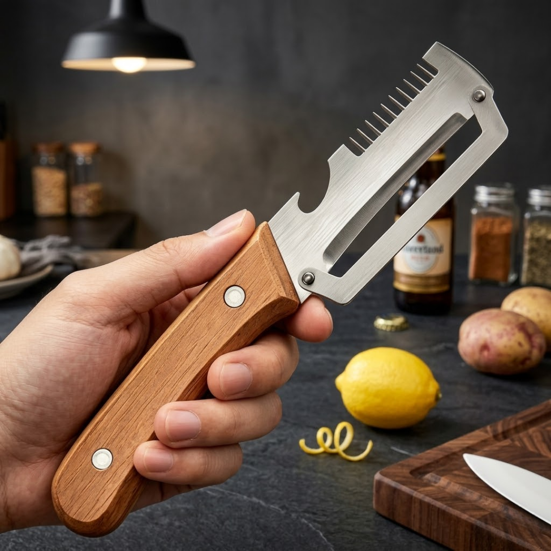 2-in-1 Stainless Steel Vegetable Peeler with Wooden Handle & Bottle Opener 💖