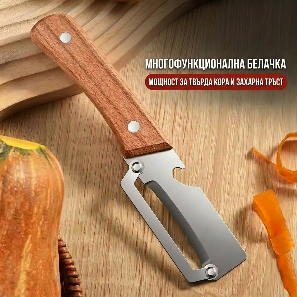 ПРОМОЦИЯ ЗА ДЕНЯ НА МАЙКАТА 💖  2 в 1 Белачка за зеленчуци от неръждаема стомана с дървена дръжка и отварачка💖