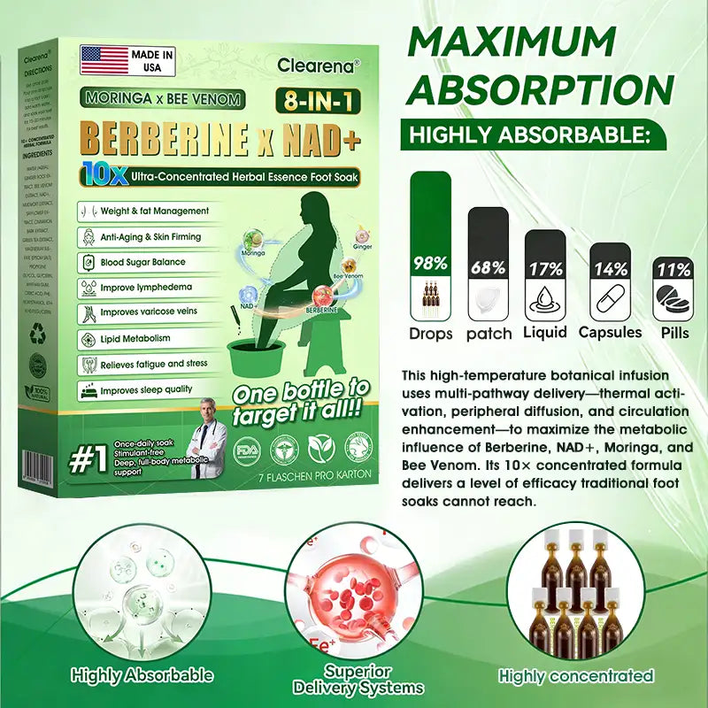 𝐎𝐟𝐟𝐢𝐜𝐢𝐚𝐥 𝐔𝐒 𝐒𝐭𝐨𝐫𝐞 🇺🇸  | 🧑‍⚕️ 𝐂𝐥𝐞𝐚𝐫𝐞𝐧𝐚® Moringa · Bee Venom · Berberine × NAD+ Eight-in-one 10× Ultra-Concentrated Herbal Essence Foot Soak — 𝐎𝐧𝐜𝐞 𝐃𝐚𝐢𝐥𝐲, 𝐕𝐢𝐬𝐢𝐛𝐥𝐞 𝐑𝐞𝐬𝐮𝐥𝐭𝐬 𝐢𝐧 𝟕 𝐃𝐚𝐲𝐬
